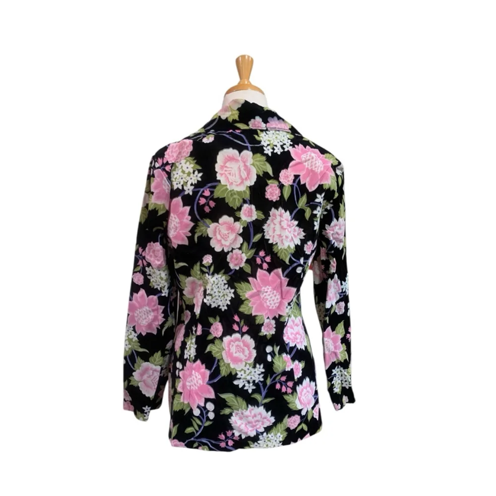 Floral Velvet Blazer Jacket in Black and Pink